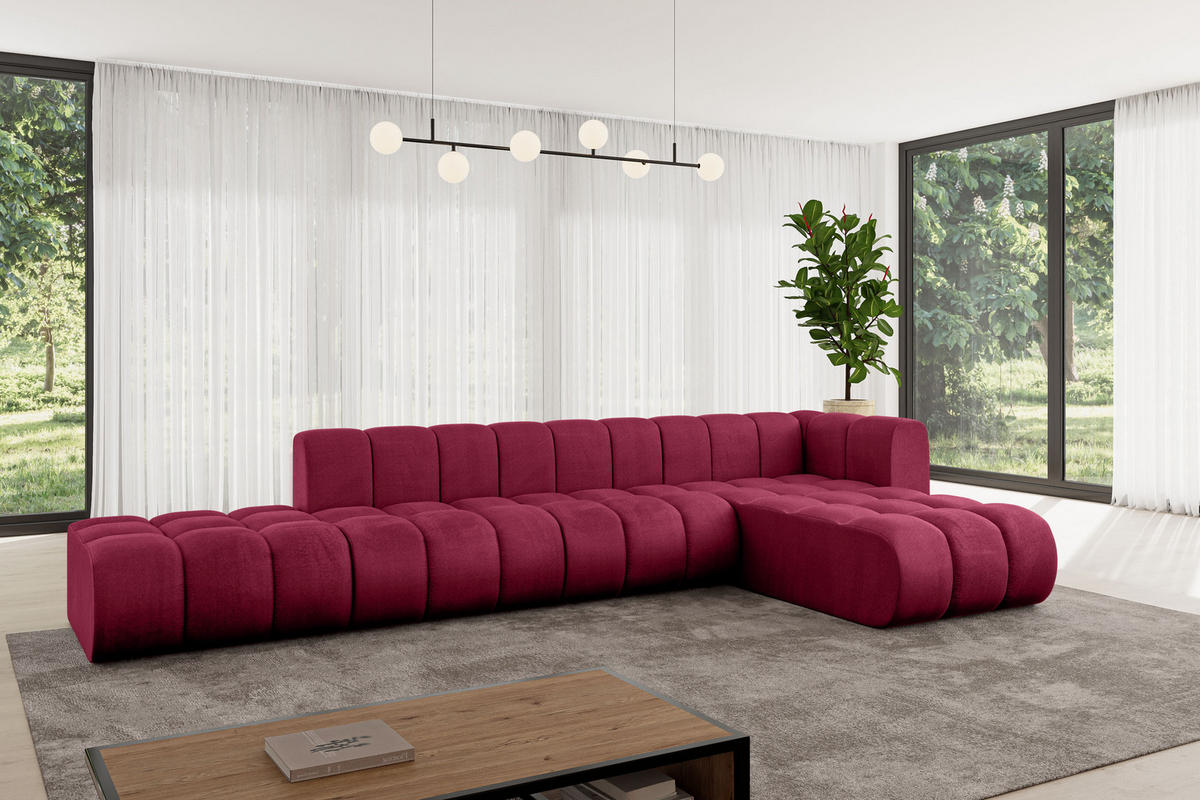 ECKSOFA modulares Sofa Zuvon-L2 - 387x177x70 cm Bordeauxrot - Bordeaux, Holzwerkstoff/Textil (387/177cm) - ALTDECOR