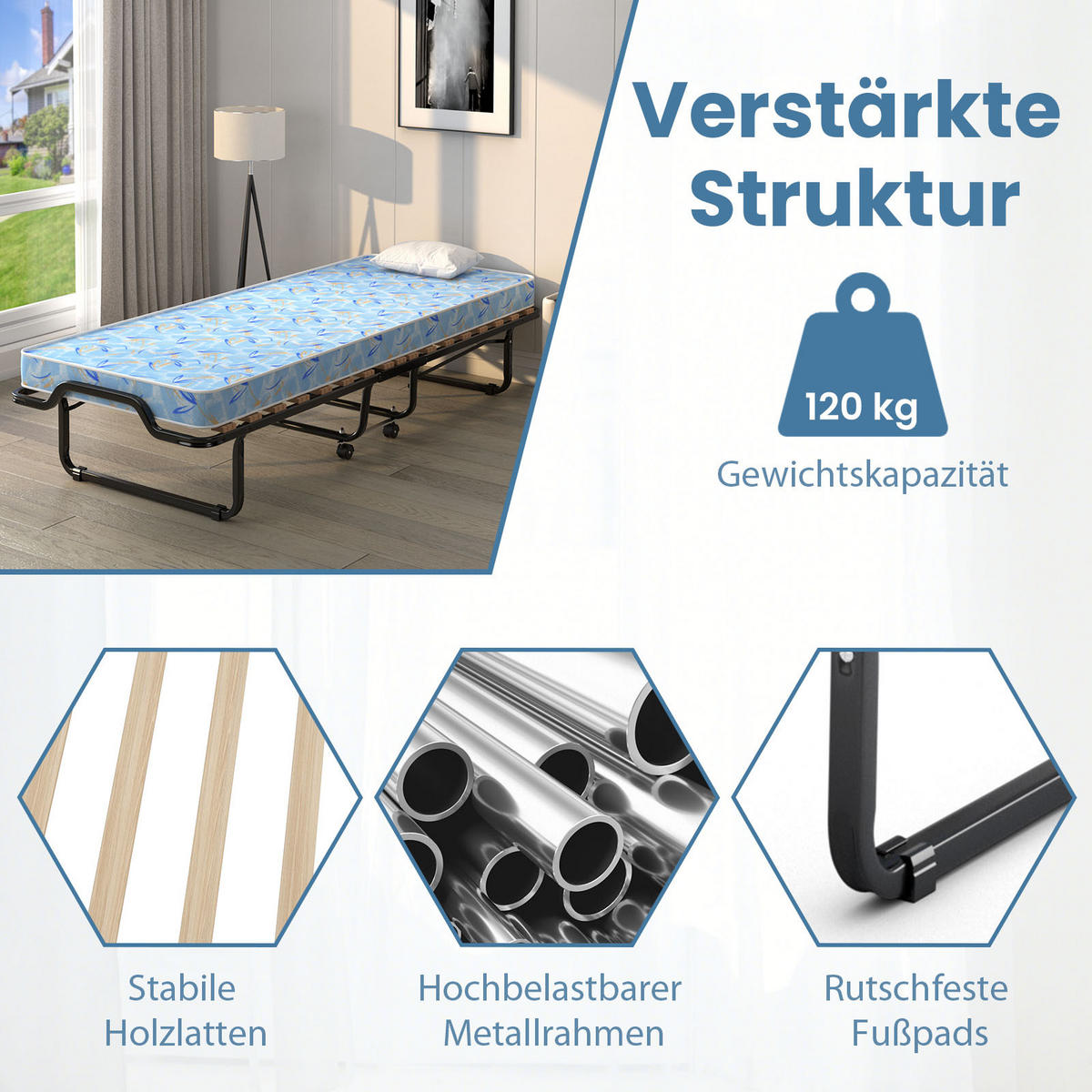 GASTEBETT Blau - Blau, Metall - COSTWAY