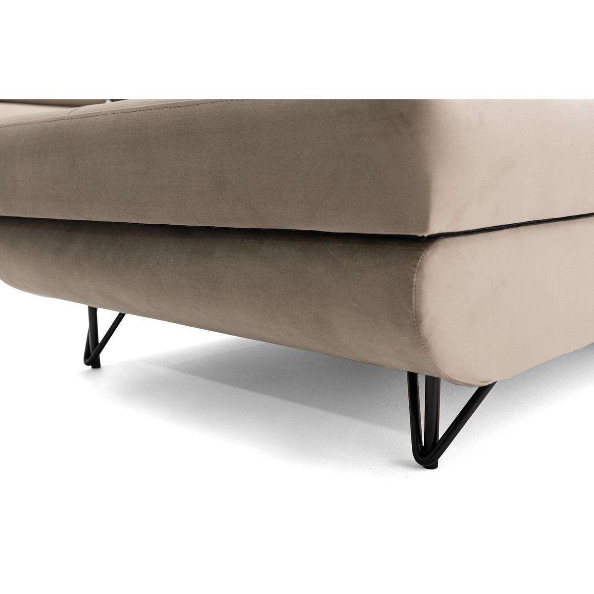 ECKSOFA U-Form JUNIOR U Links mit Schlaffunktion 128x254 Velours Beige - Beige/Schwarz, Holz/Textil (323/90/184cm) - Muffo