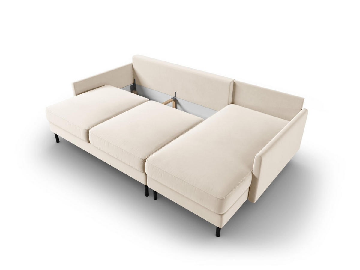 AUSKLAPPBARES-ECKSOFA rechts mit Container Scott aus Samt leichtes beige 5 Sitzplätze - Beige, Textil (142/212cm) - Micadoni