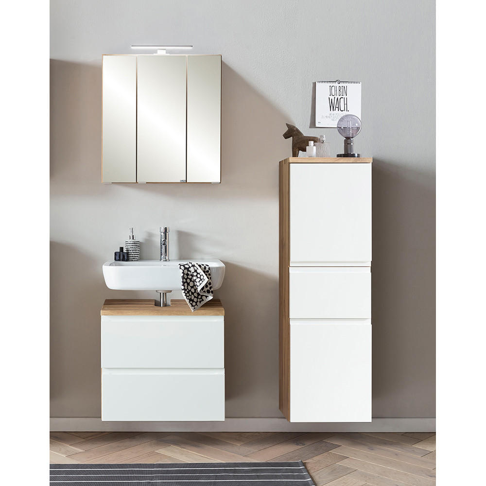 BADMÖBEL-SET 3-TLG. Vasto-03 - Weiß, Holzwerkstoff (115/200/35cm) - Lomado