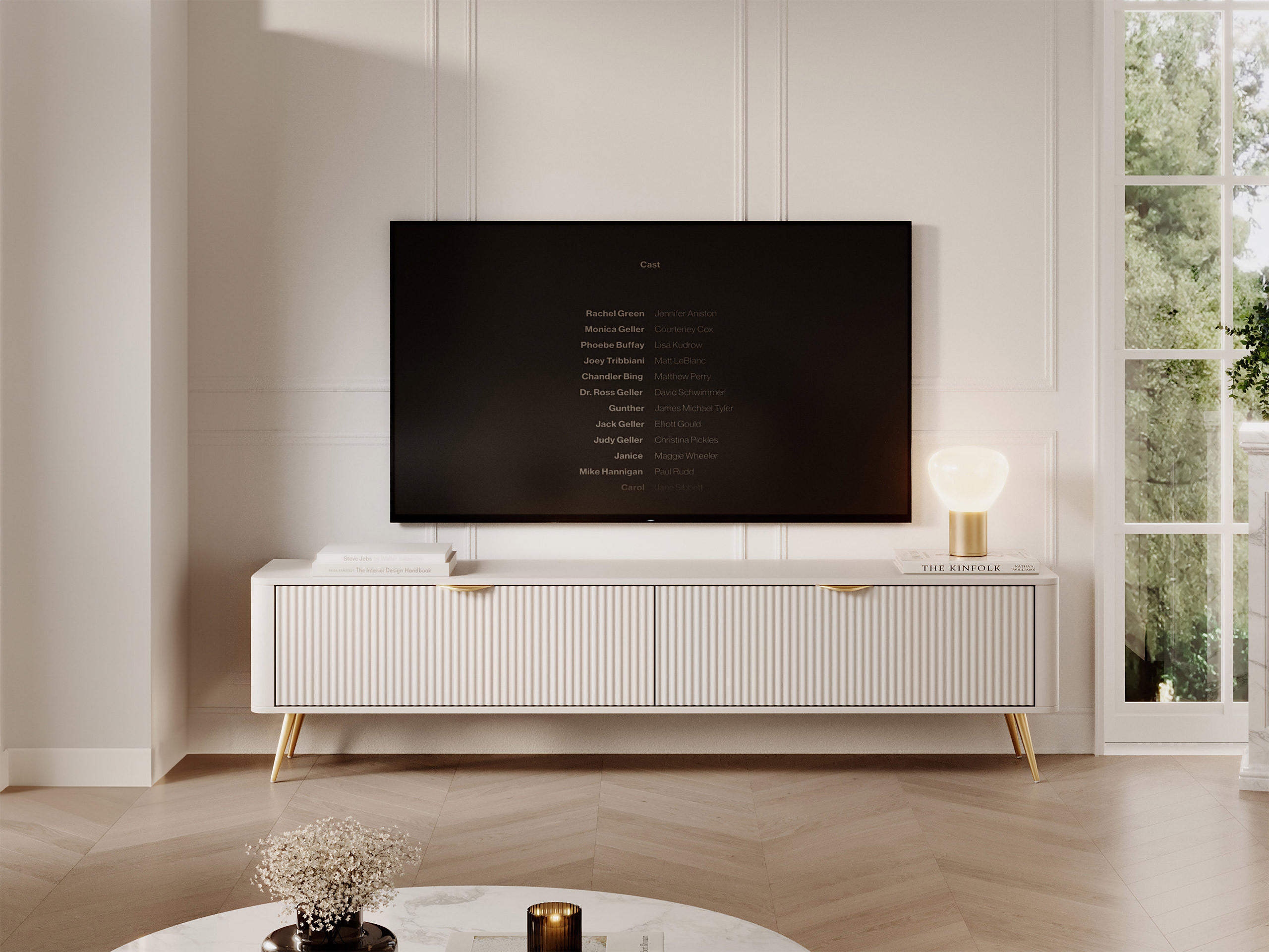 TV-ELEMENT Lante 200 2D - Beige/Goldfarben, Holzwerkstoff/Metall (200/52/38cm) - MIRJAN24