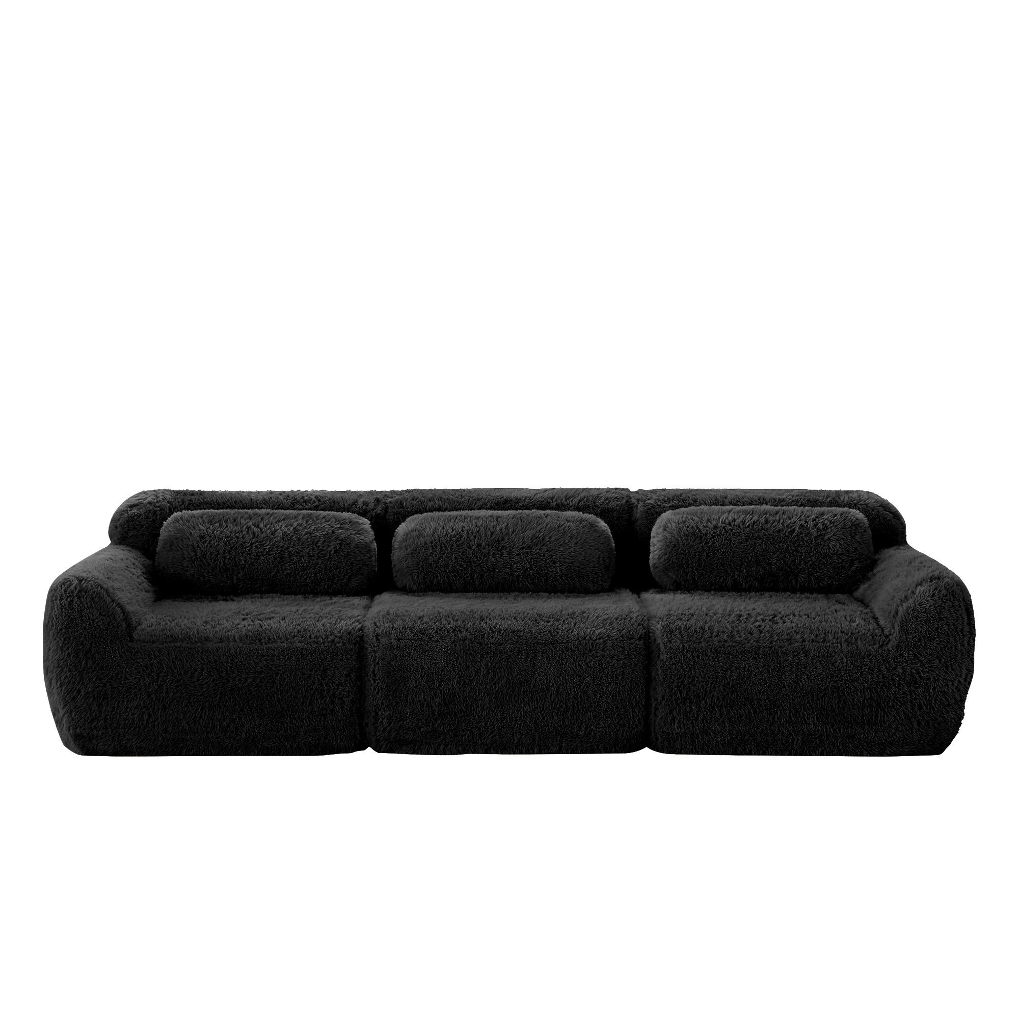 3-SITZER Sofa 291x104x73 cm aus Plüschstoff rahmenlos modular, schwarz - Schwarz, Textil (104/73/291cm)