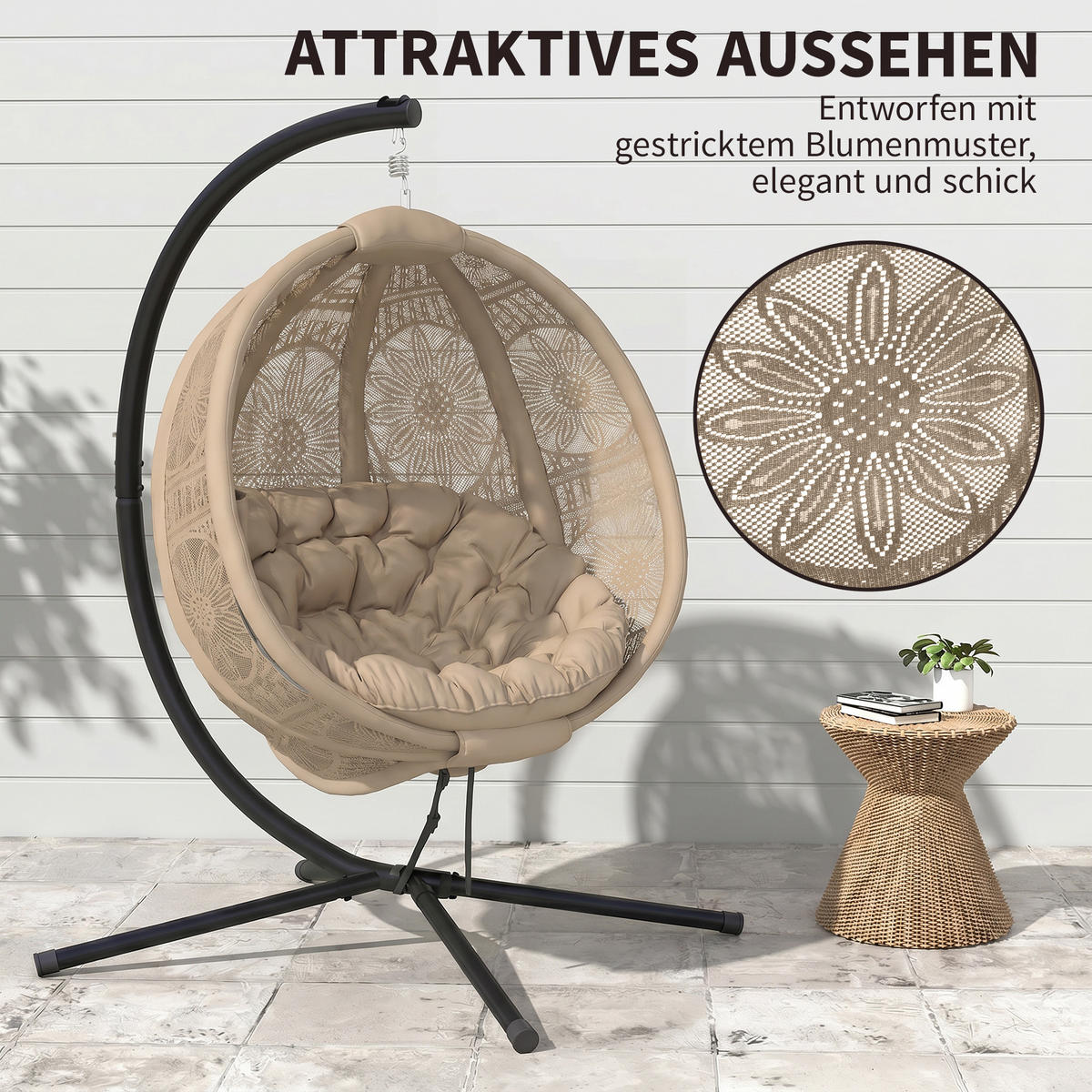 HÄNGESESSEL, Stahl, Polyesterstoff, Sand - Sandfarben, Textil (116/176/125cm) - Outsunny