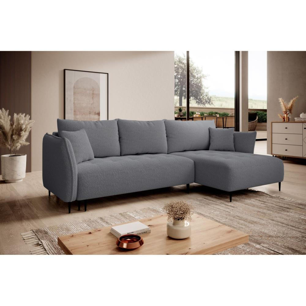 ECKSCHLAFSOFA Bari rechts dunkelgrau - Dunkelgrau/Schwarz, Textil (276/158cm) - Beautysofa