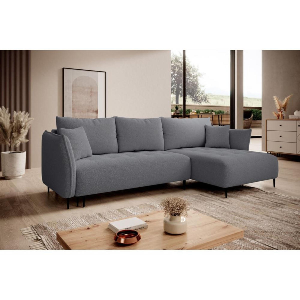 ECKSCHLAFSOFA Bari rechts dunkelgrau - Dunkelgrau/Schwarz, Textil (276/158cm) - Beautysofa
