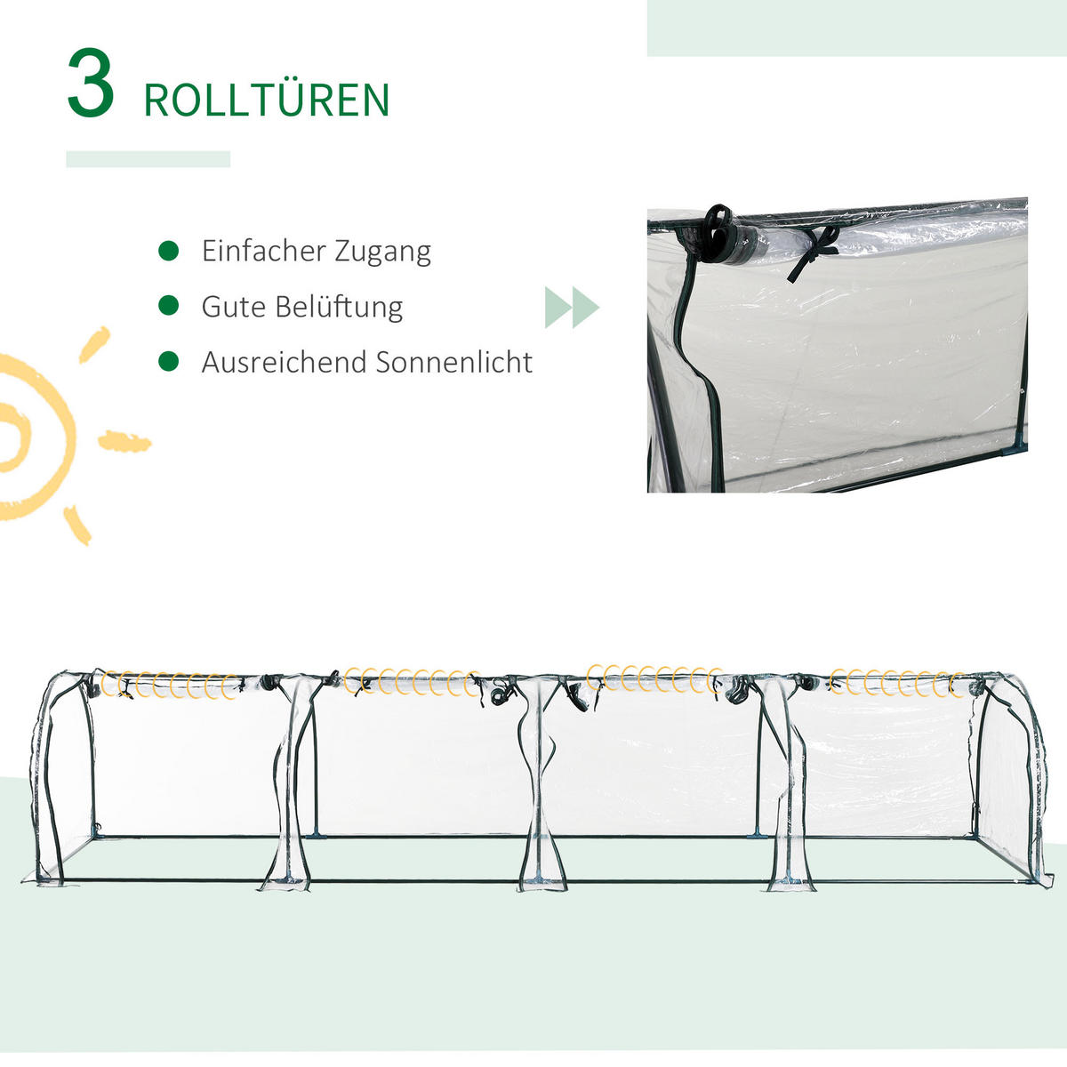 GEWÄCHSHAUS aus PVC 395x100x80 cm in Transparent mit 4 Reißverschlussfenstern - Transparent, Kunststoff (100/80/395cm) - Modfu
