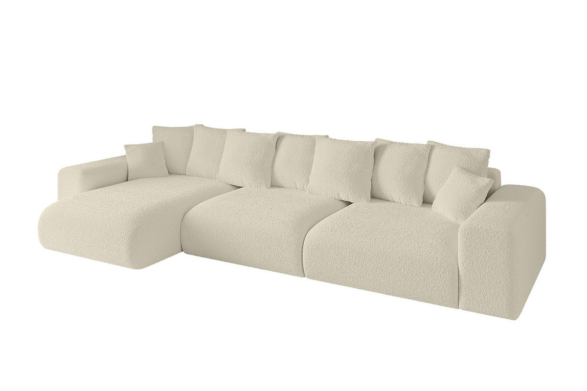 ECKSOFA Ottomane links ESKAR-L 364x176x84 Creme Bouclé - Creme/Schwarz, Holzwerkstoff/Kunststoff (364/176cm) - ALTDECOR
