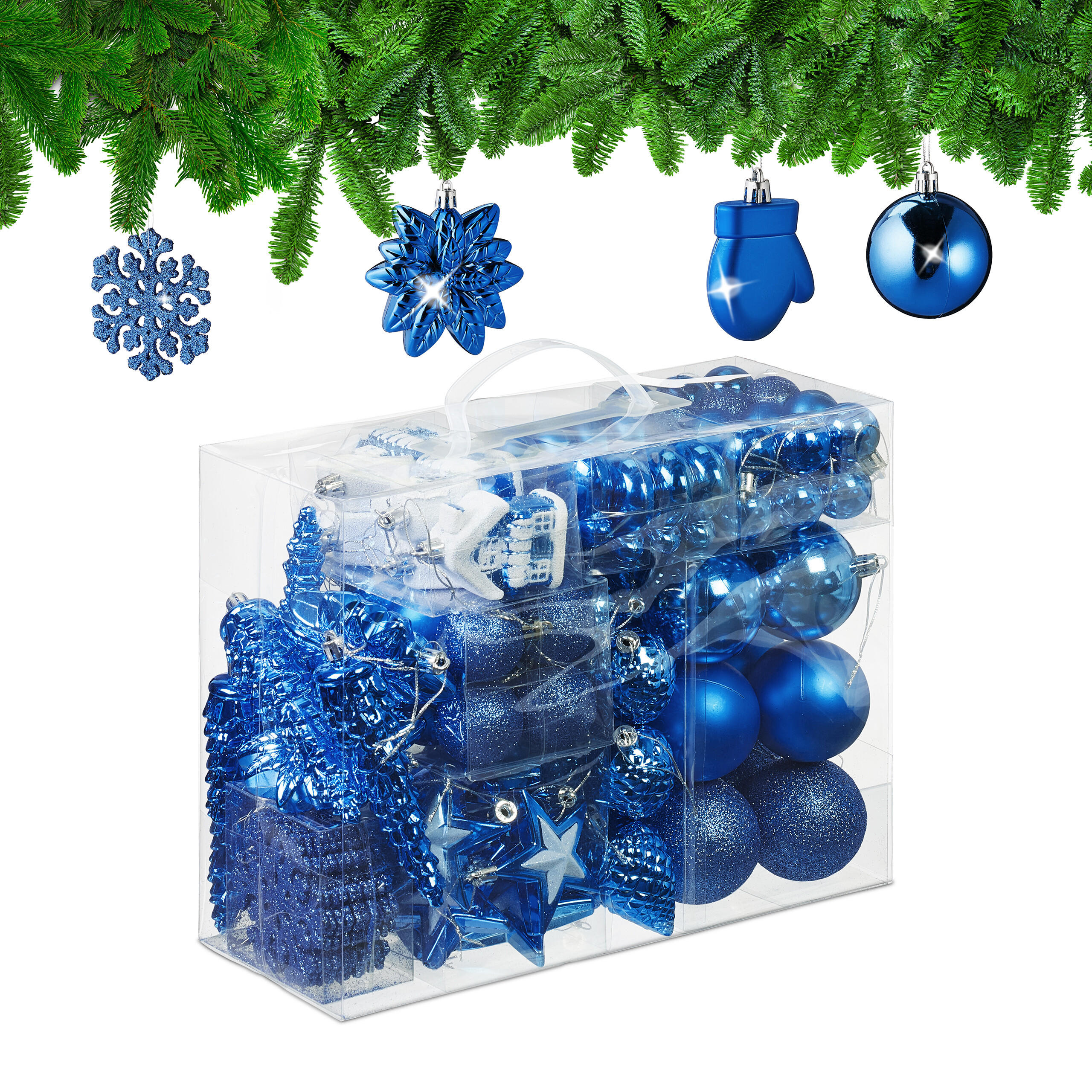 100-TLG.WEIHNACHTSKUGELN-SET - Blau, Kunststoff (30/24/12cm) - Relaxdays