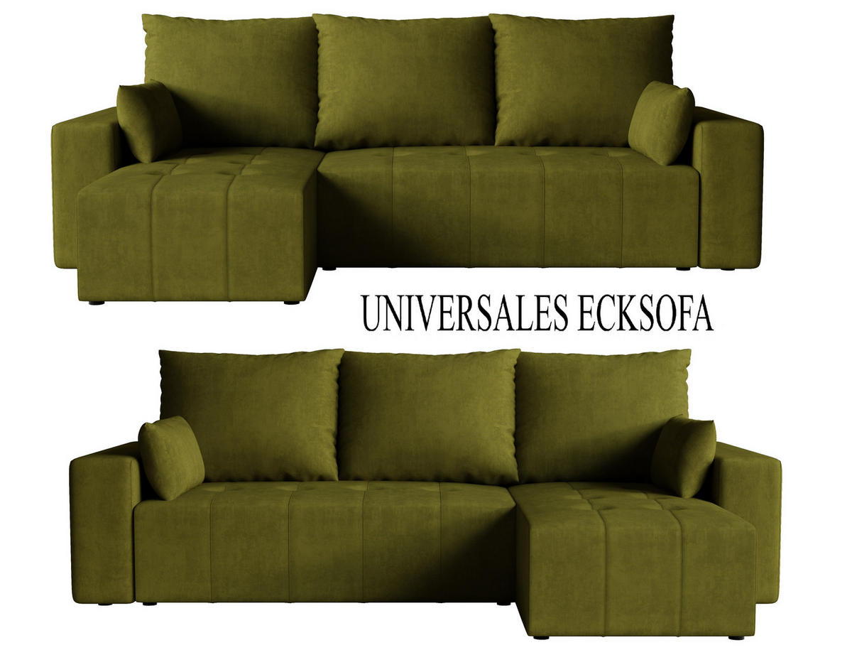 ECKSOFA Tico mit Bettkasten und Schlaffunktion, L-Form/XL-Form, Velourstoff, Universal - Olivgrün, Holzwerkstoff (246/145cm) - 4ALL HOME
