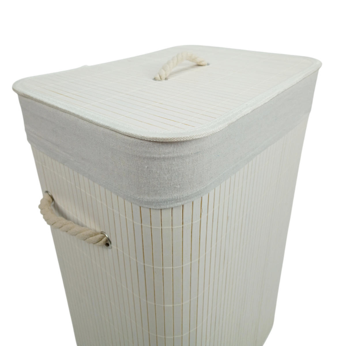 WÄSCHEKORB Bambus Weiß mit Deckel 60x40x30 cm - Weiß, Holz (40/60/30cm) - Begryf