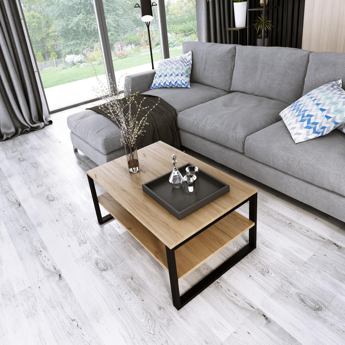 COUCHTISCH Basic rechteckig Goldene Eiche mit Metallbeinen - Eichefarben, Metall (90/60/47cm) - Design Möbel