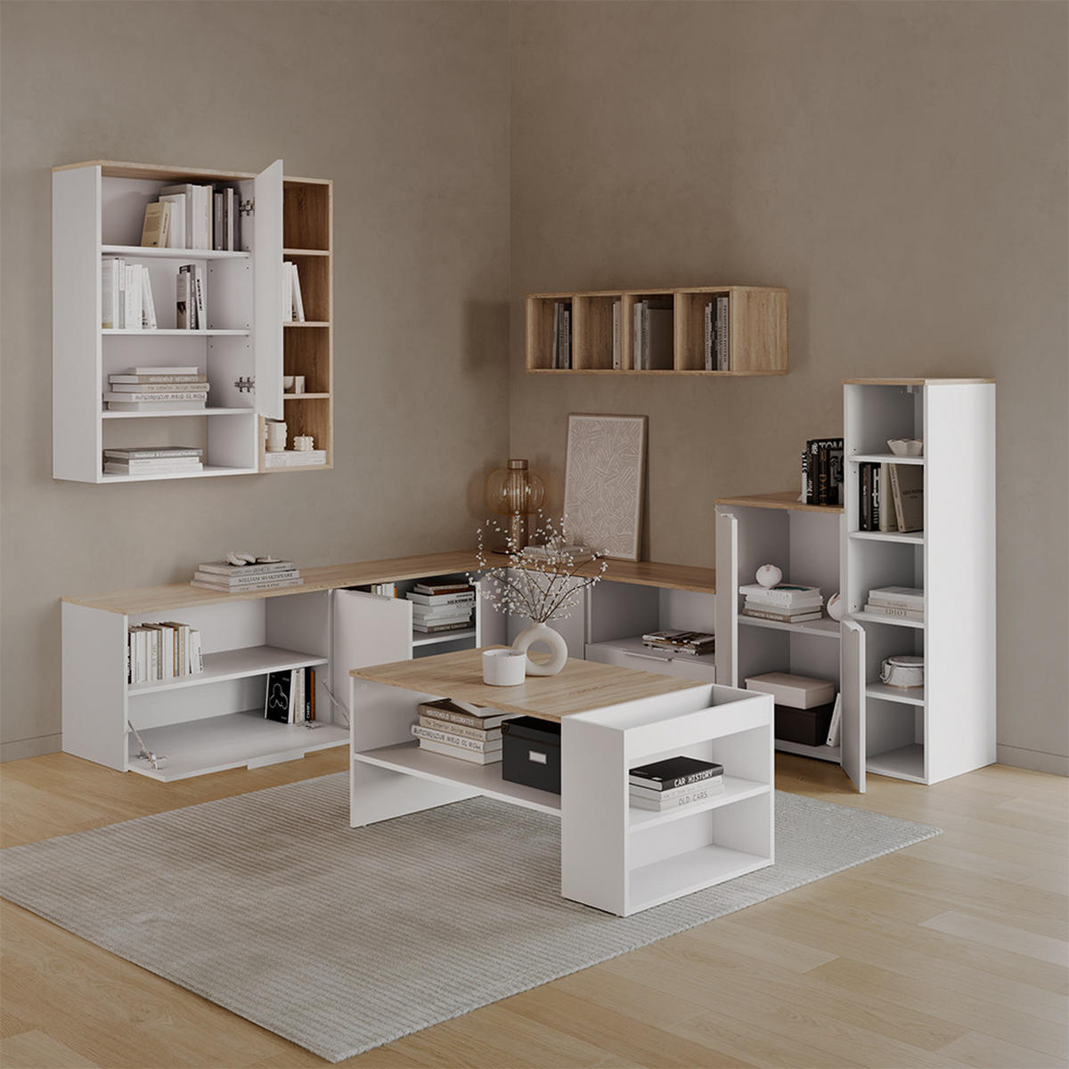 KOMMODE Piave Weiß mit Regal - Weiß, Holzwerkstoff (50/80/40cm) - Livinity®
