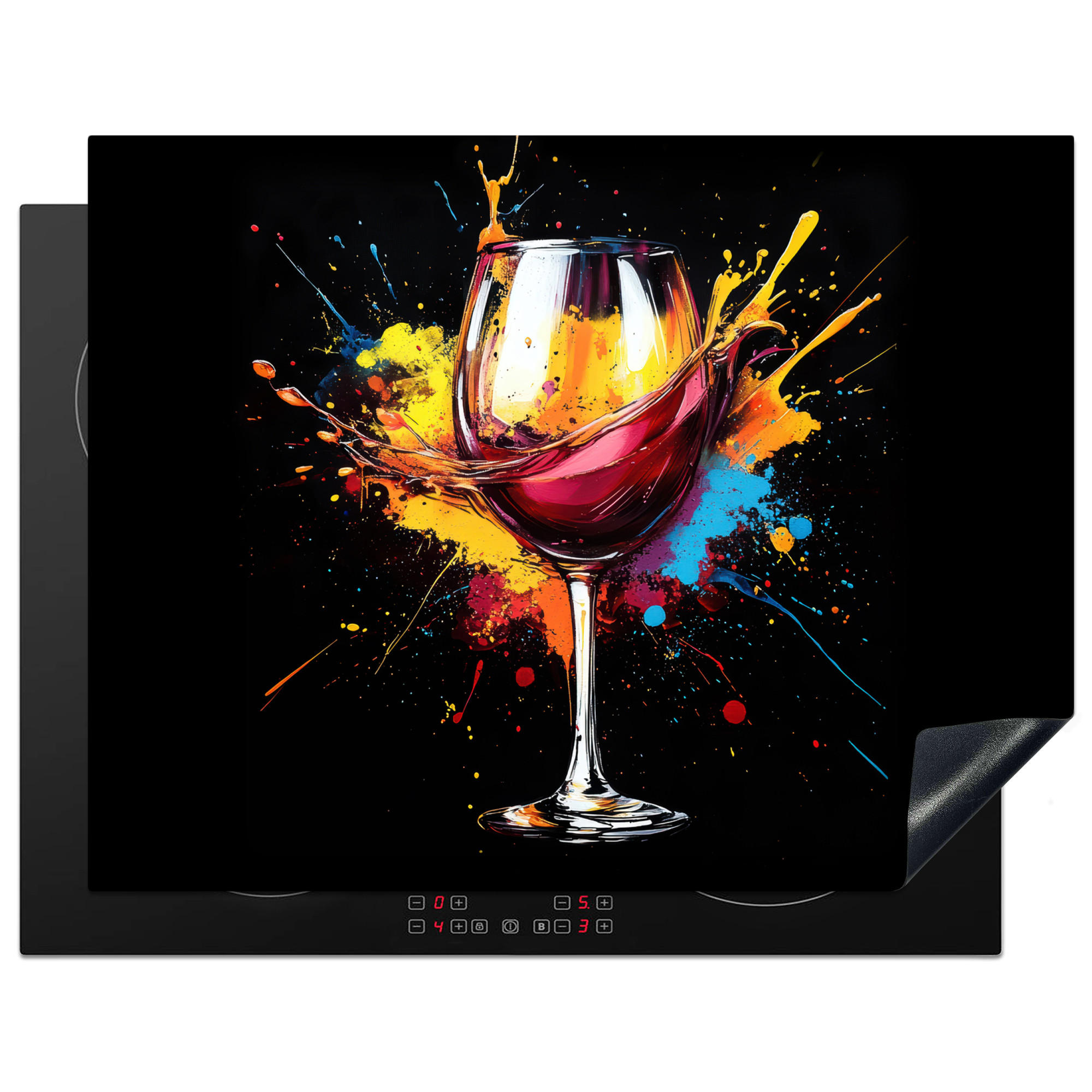MuchoWow KRYT NA INDUKČNÍ DESKU Víno - sklo - graffiti - nápoj - červená - barva 77x59 cm