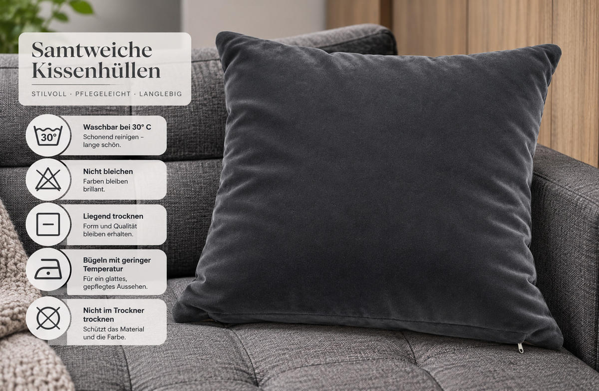 KISSENBEZUG 2er Set Grau 40x40 Samt weich - Grau, Textil (40/40cm) - TiborTex