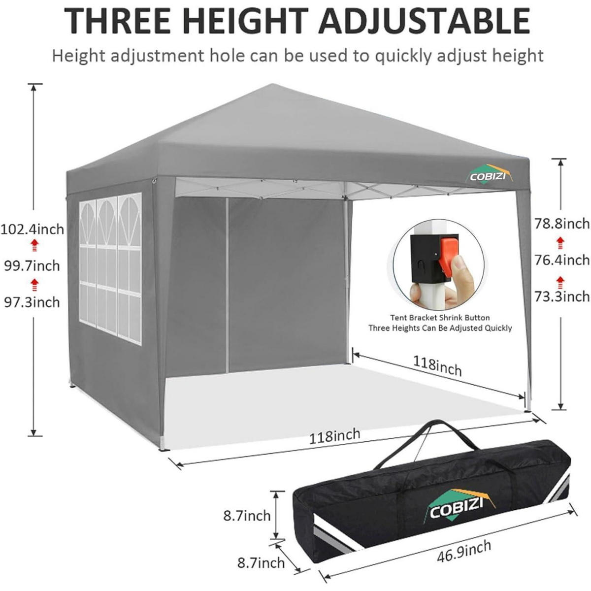 FALTPAVILLON 3x3m Tief Grau Wasserdicht mit 4 Seitenwänden - Grau, Textil (300/260/300cm)