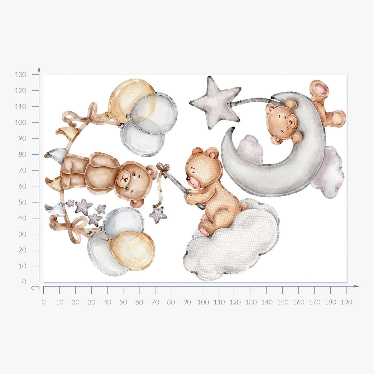 WANDAUFKLEBER 130x190cm - Teddybären und Ballons am Himmel - Multicolor, Kunststoff (130/190/0.1cm) - Wallfluent