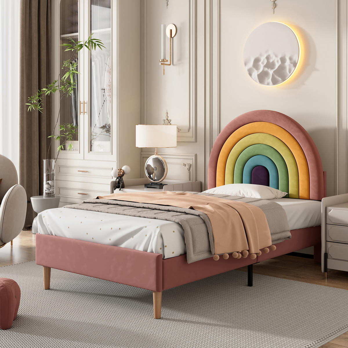 ČALÚNENÁ posteľ 90/200 cm ružová zo zamatu s nastaviteľným čelom a lamelovým roštom - ružová, textil (90/200cm) - OKWISH