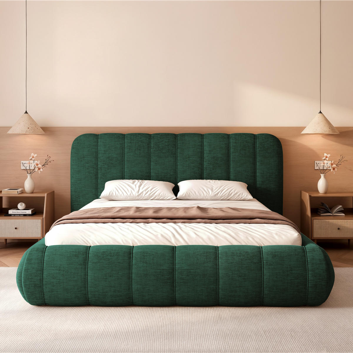 POLSTERBETT Gallo 160x200 cm Smaragdgrün Chenille – (Doppelbett mit Bettkasten, Lattenrost, voluminöses Kopfteil) - Smaragdgrün, Holz/Holzwerkstoff (160/200cm) - Ravio