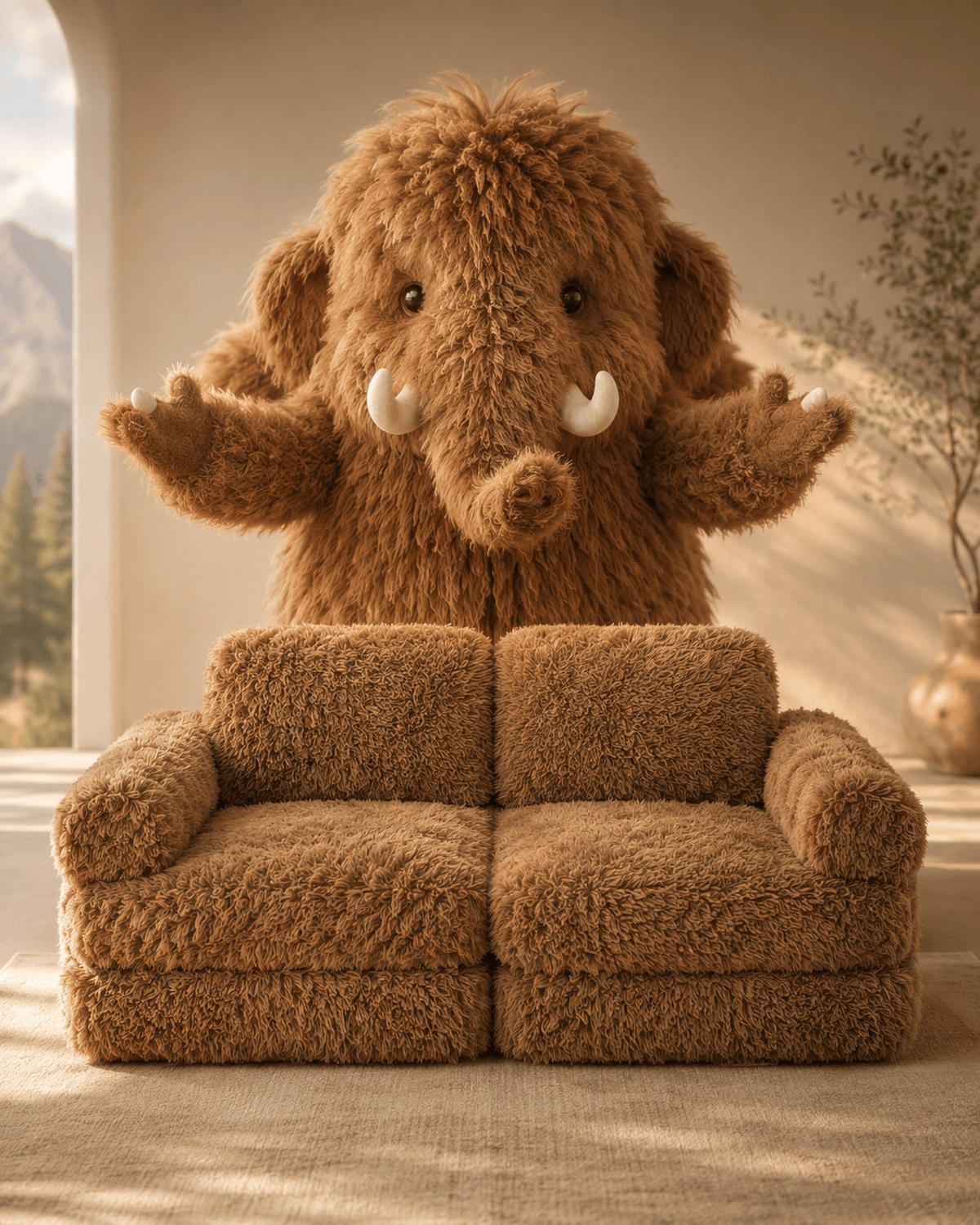 KINDERSOFA Mammoth 6-teilig flauschig - Beige, Textil (120/25/60cm) - MeowBaby