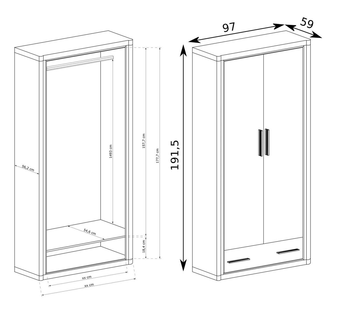 DREHTÜRENSCHRANK MALAGA 97/192/90 cm 2-türig Braun - Braun, Holzwerkstoff (97/192/90cm) - MASSENO