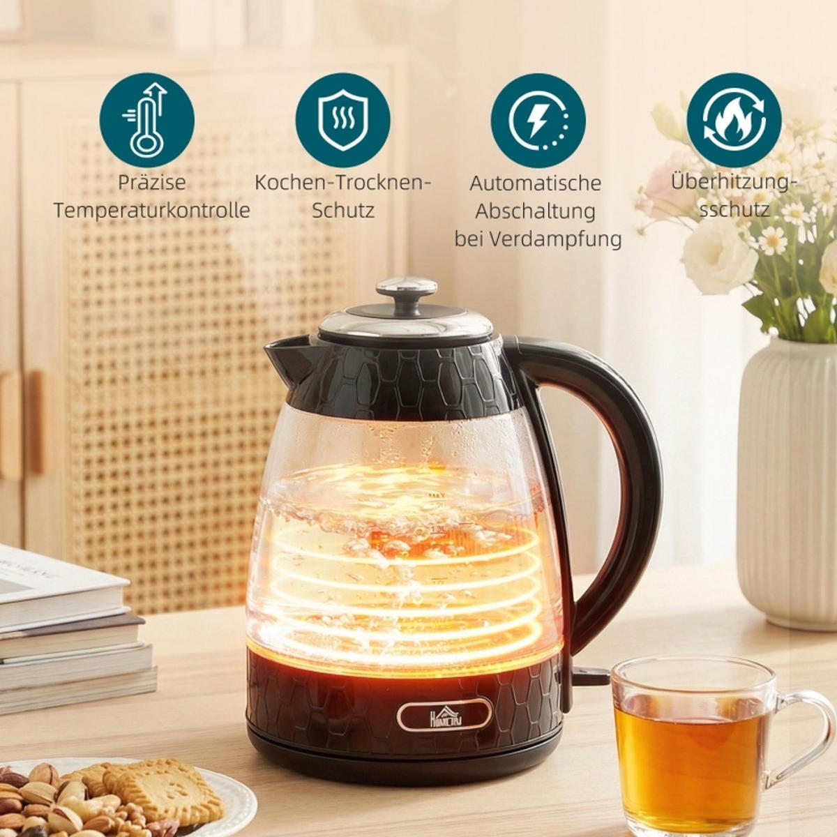 WASSERKOCHER-TOASTER SET 4-Scheiben-Toaster 1,7L Schnellkoch-Wasserkocher Schwarz 22,2/16,9/23,8 cm - Schwarz, Kunststoff (16.9/23.8/22.2cm) - Rolipo