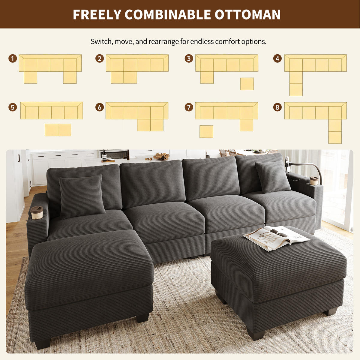 WOHNLANDSCHAFT Grau 275,5/139/87 cm 6-Sitzer mit Schlaffunktion - Grau, Textil (275.5/87/139cm) - PANGIVO