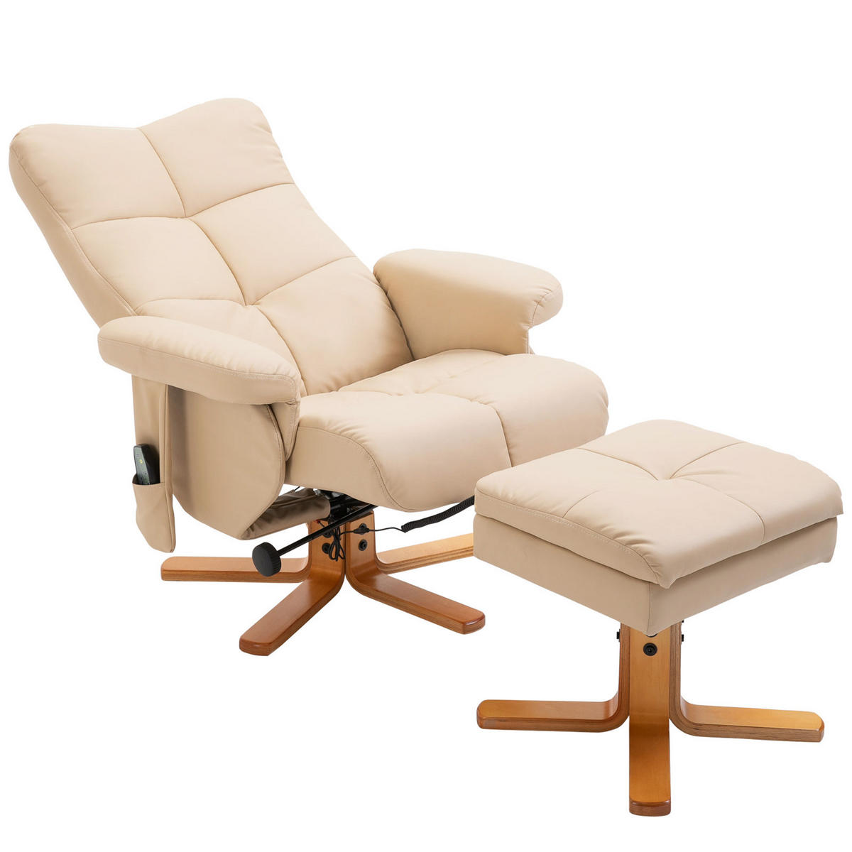 MASSAGESESSEL Creme mit Massagefunktion, Liegefunktion und Hocker 86/80/99 cm - Creme, Leder (86/99/80cm) - PANGIVO