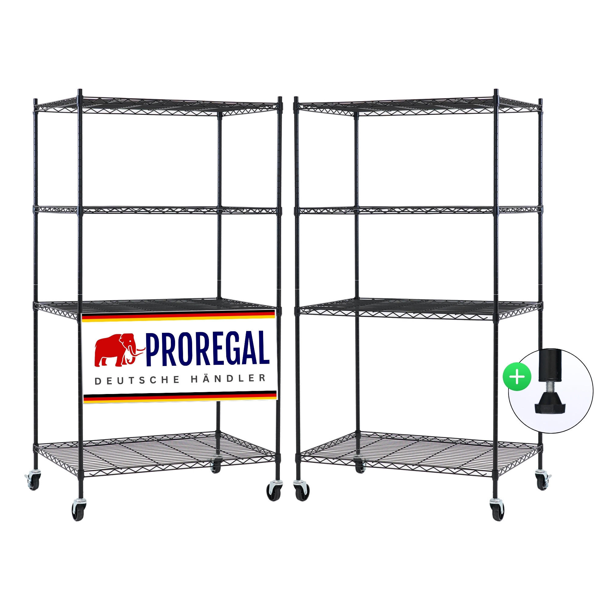 GITTERREGAL 2er - Set HADES mit Rollen & 4 Gitterböden Metall 160x90x60cm Schwarz - Schwarz, Metall (90/160/60cm) - PROREGAL