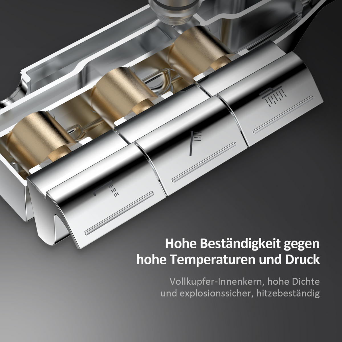 ÜBERKOPFBRAUSESET mit Thermostat Aufputz Drei Wasserauslassmethoden Chrom - Chromfarben, Metall (66.5/198.6/71.1cm) - EMKE