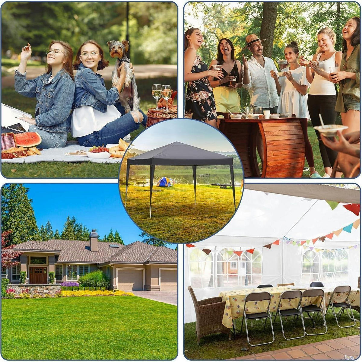 FALTPAVILLON 3x3m Anthrazit Höhenverstellbar Wasserdicht UV-Schutz 50+ - Anthrazit, Metall (300/265/300cm)