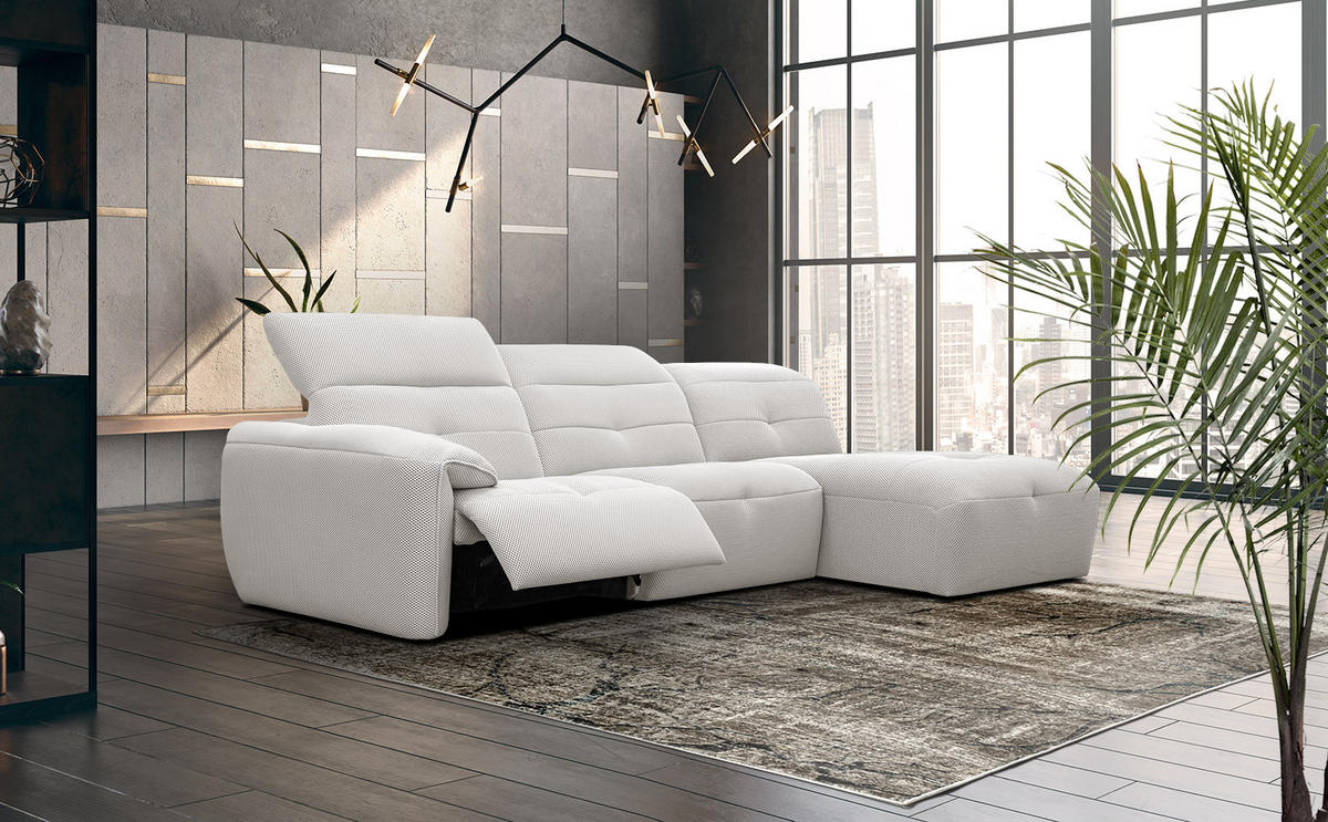ECKSOFA TRENTO 4-Sitzer mit 1 Relaxfunktion, ecru - Ecru/Schwarz, Holzwerkstoff/Kunststoff (262/165cm) - Courtois Laville
