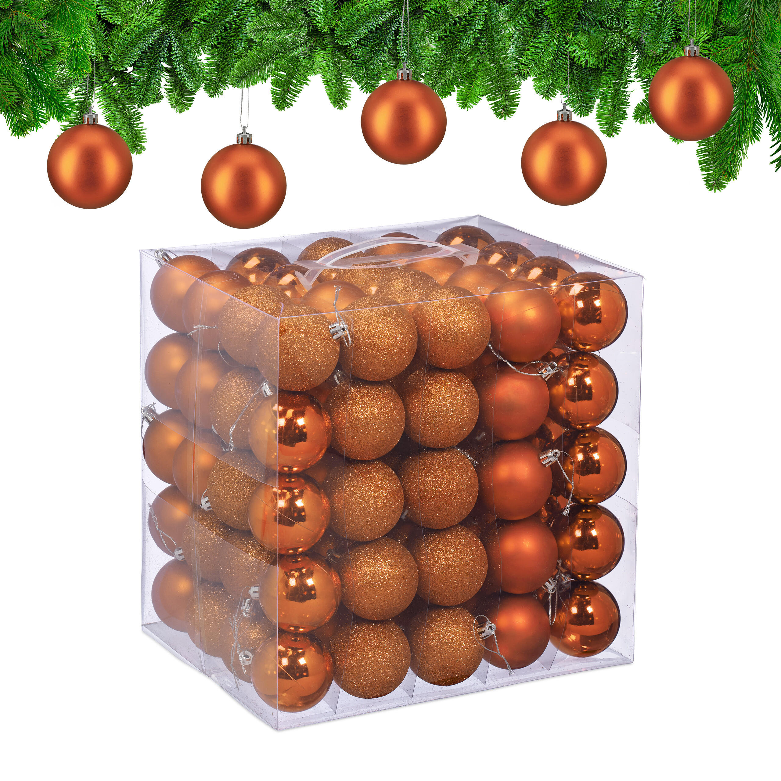 100XWEIHNACHTSKUGELN - Orange, Kunststoff (6/7/6cm) - Relaxdays