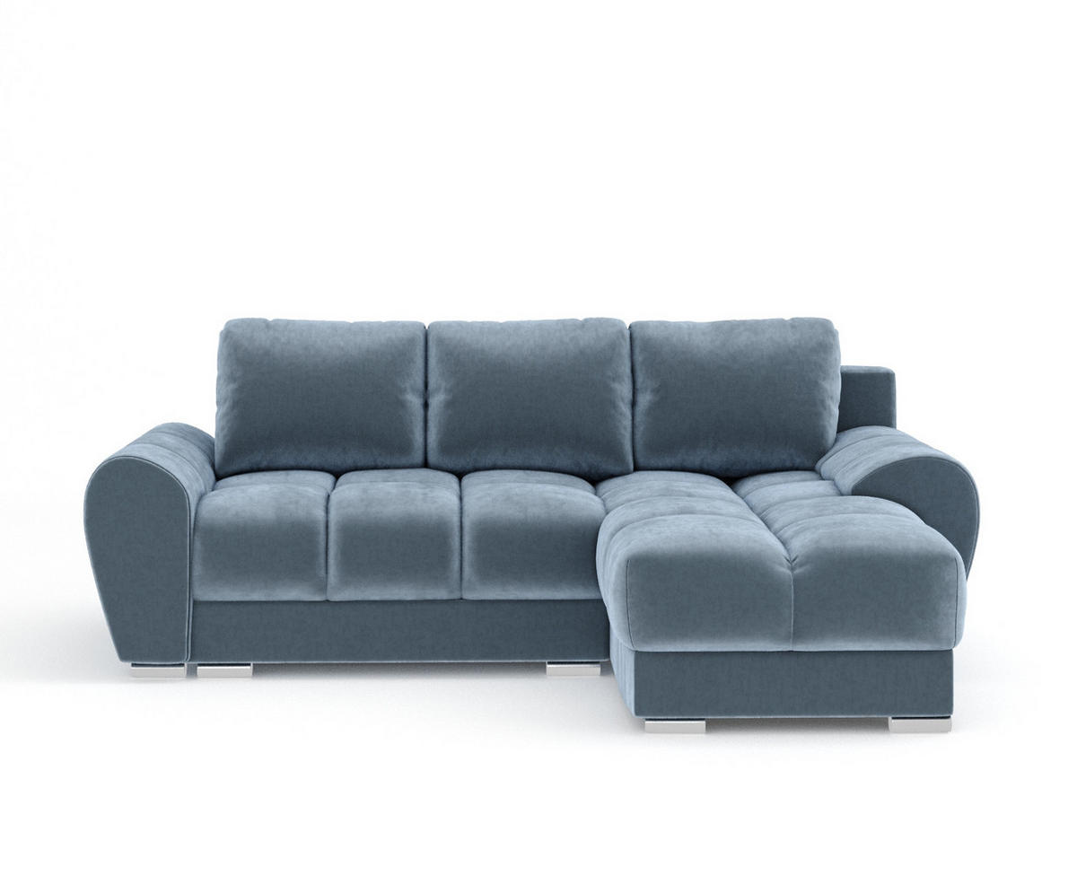 ECKSOFA MIT SCHLAFFUNKTION Peebles Blau Samtstoff - Chromfarben/Blau, Holz/Holzwerkstoff (256/175cm) - Maison de Reve