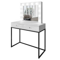 SCHMINKTISCH BLANCO LOFT mit Spiegel und Beleuchtung Weiß Hochglanz Weißer Kristallgriff - Weiß Hochglanz/Schwarz, Holzwerkstoff (100/146/42cm) - Lookway