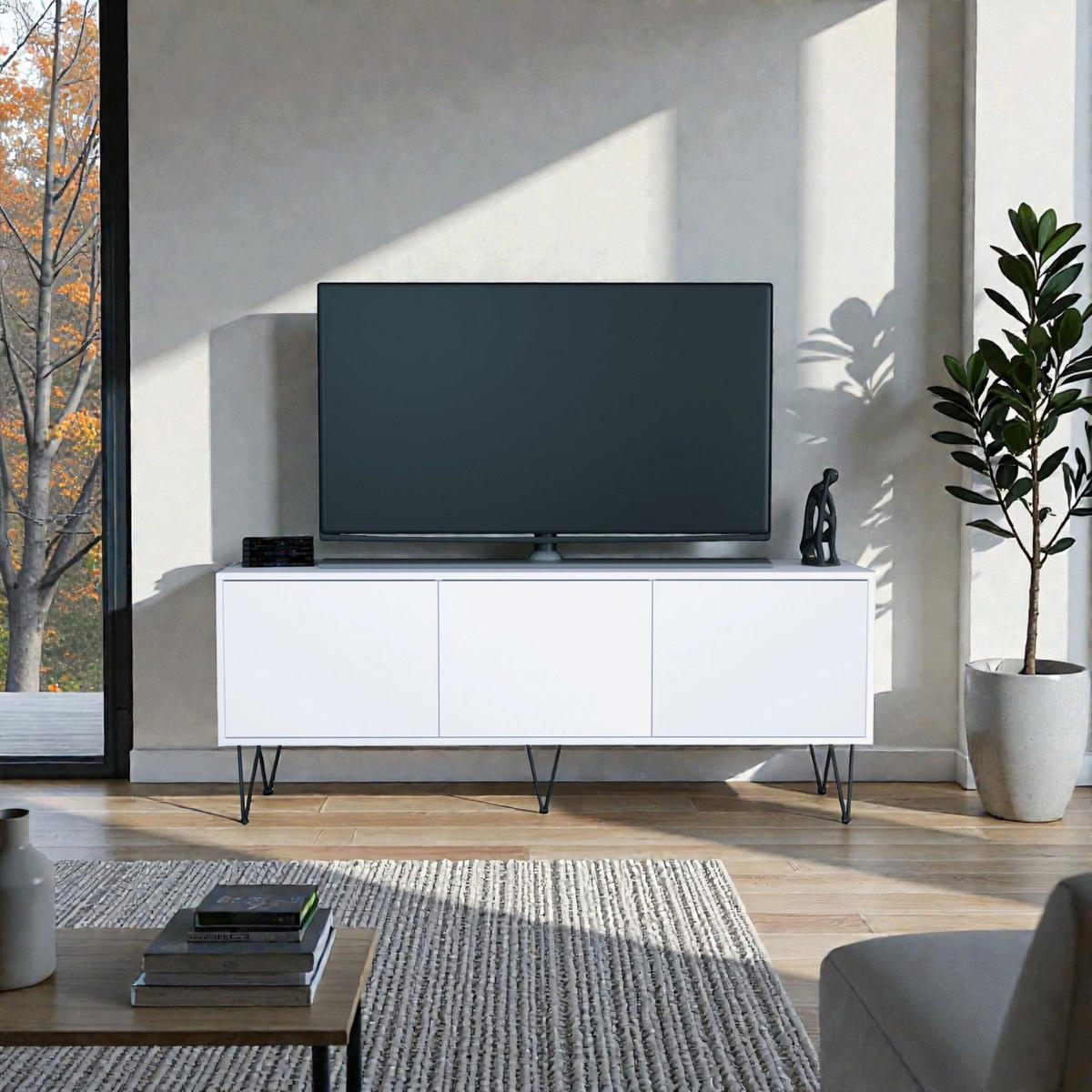 TV-BOARD Elisa, Lowboard mit Push-to-Open, Made in Germany, Moderner Fernsehschrank, Weiß matt (152,5 x 60,5 x 37 cm) - Weiß, Holzwerkstoff (152.5/60.5/37cm) - InnoFurn