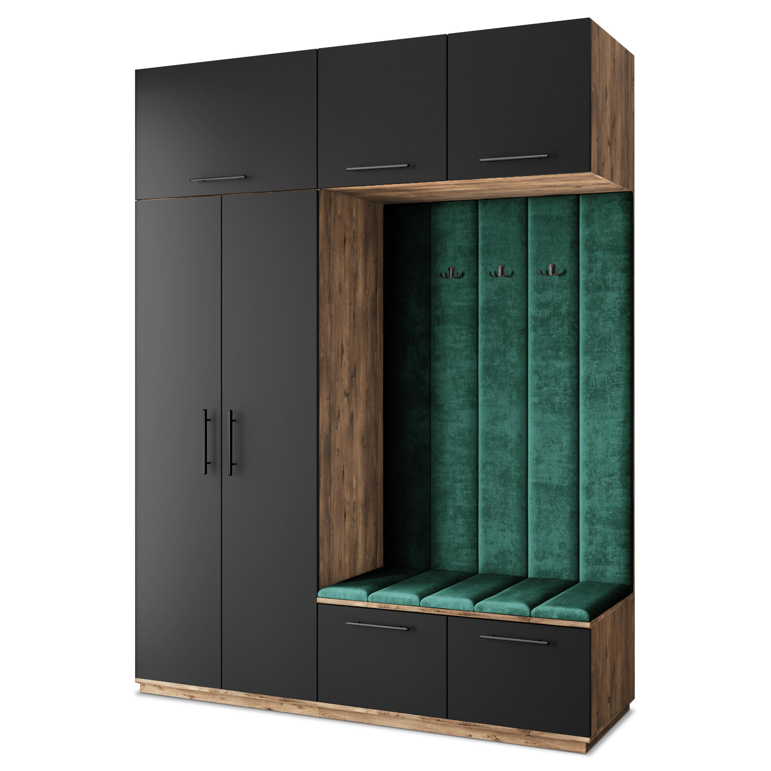 Masseno Garderobenschrank Eiche, Schwarz, Grün 180x240x60 cm