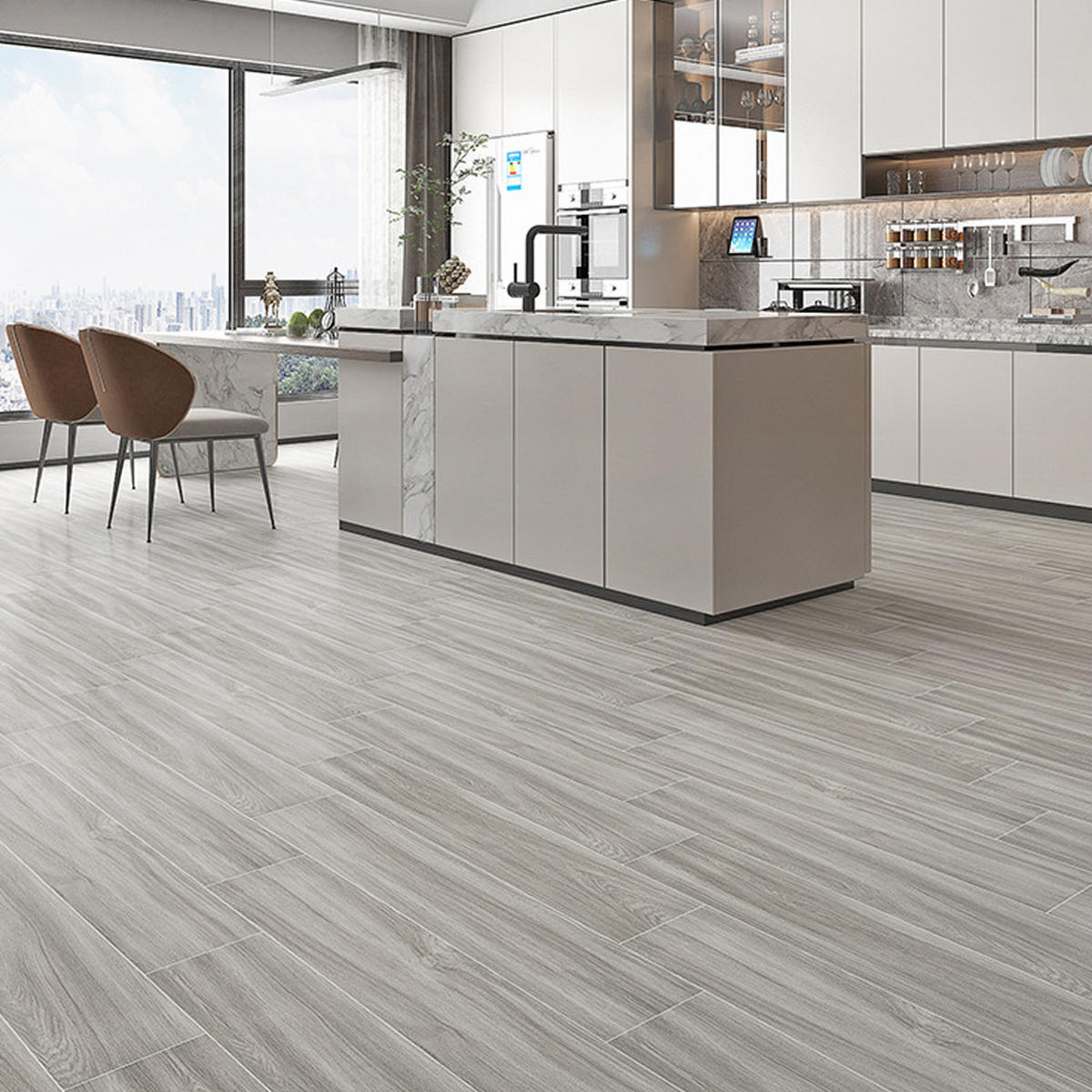 VINYLBODEN 5m²/36-TLG. selbstklebend PVC - Hellgrau, Kunststoff (0.2/91.5/15.2cm) - Livingandhome