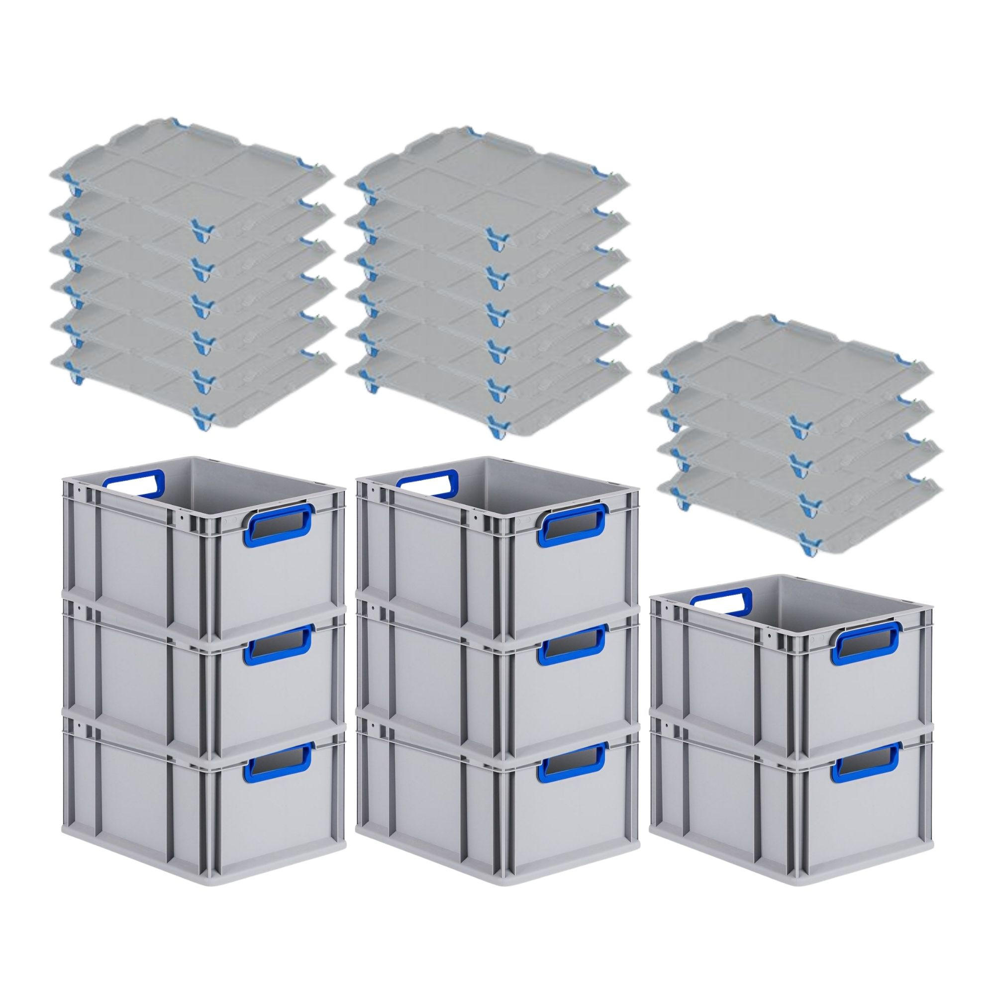 EUROBOX 8x Nextgen Color Mit Auflagedeckel 22x30x40cm Griffe Blau Offen - Blau, Kunststoff (30/22/40cm) - PROREGAL