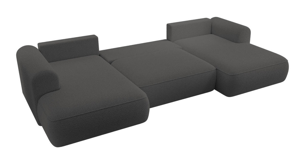 WOHNLANDSCHAFT Ovo Dunkelgrau Boucle - Dunkelgrau/Schwarz, Textil (375/95/185cm) - Selsey