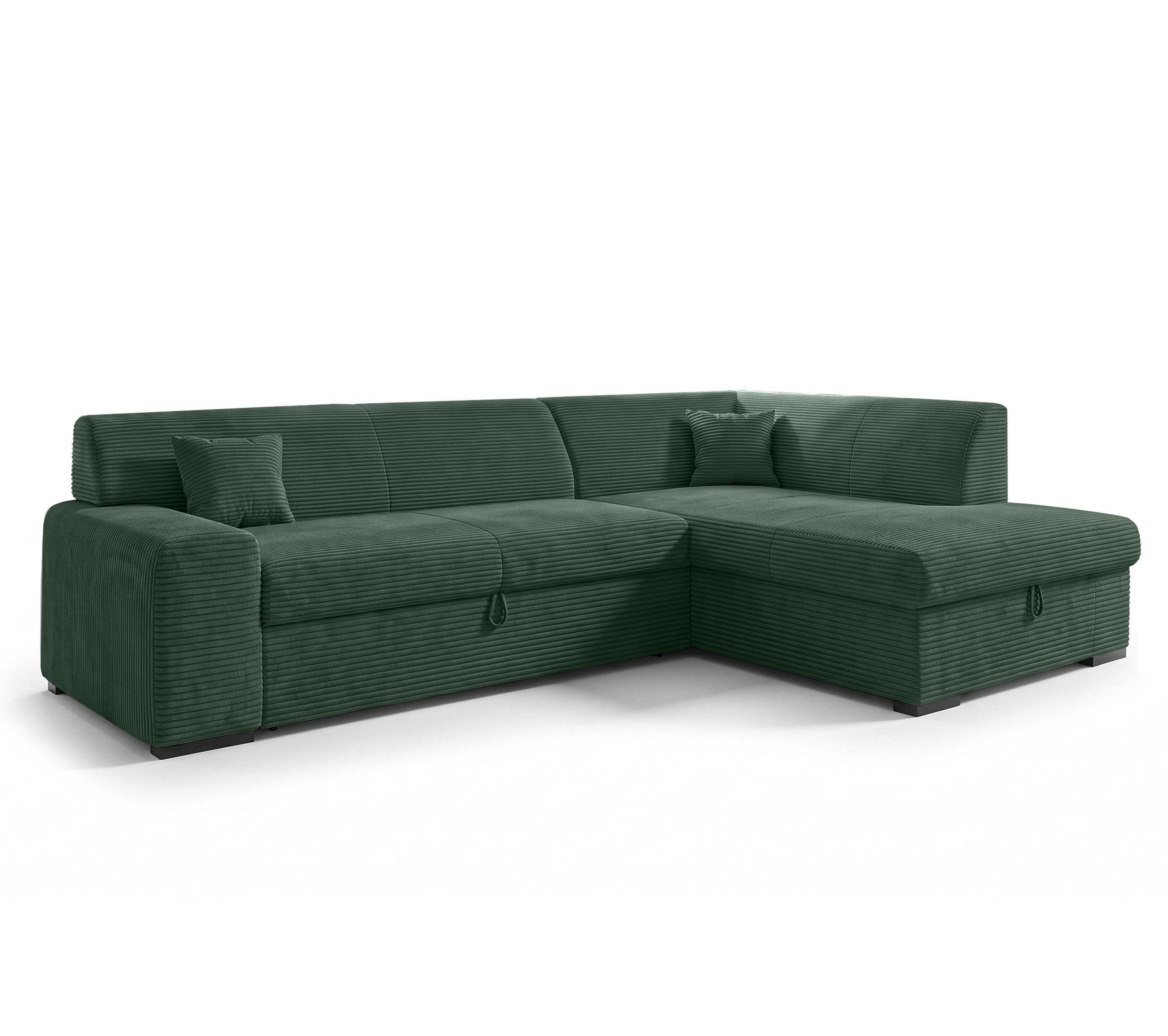 ECKSOFA L Form Lucera Flaschengrün 260/175/71 cm Rechts mit Schlaffunktion - Dunkelgrün/Schwarz, Kunststoff/Textil (175/260cm) - AX Living