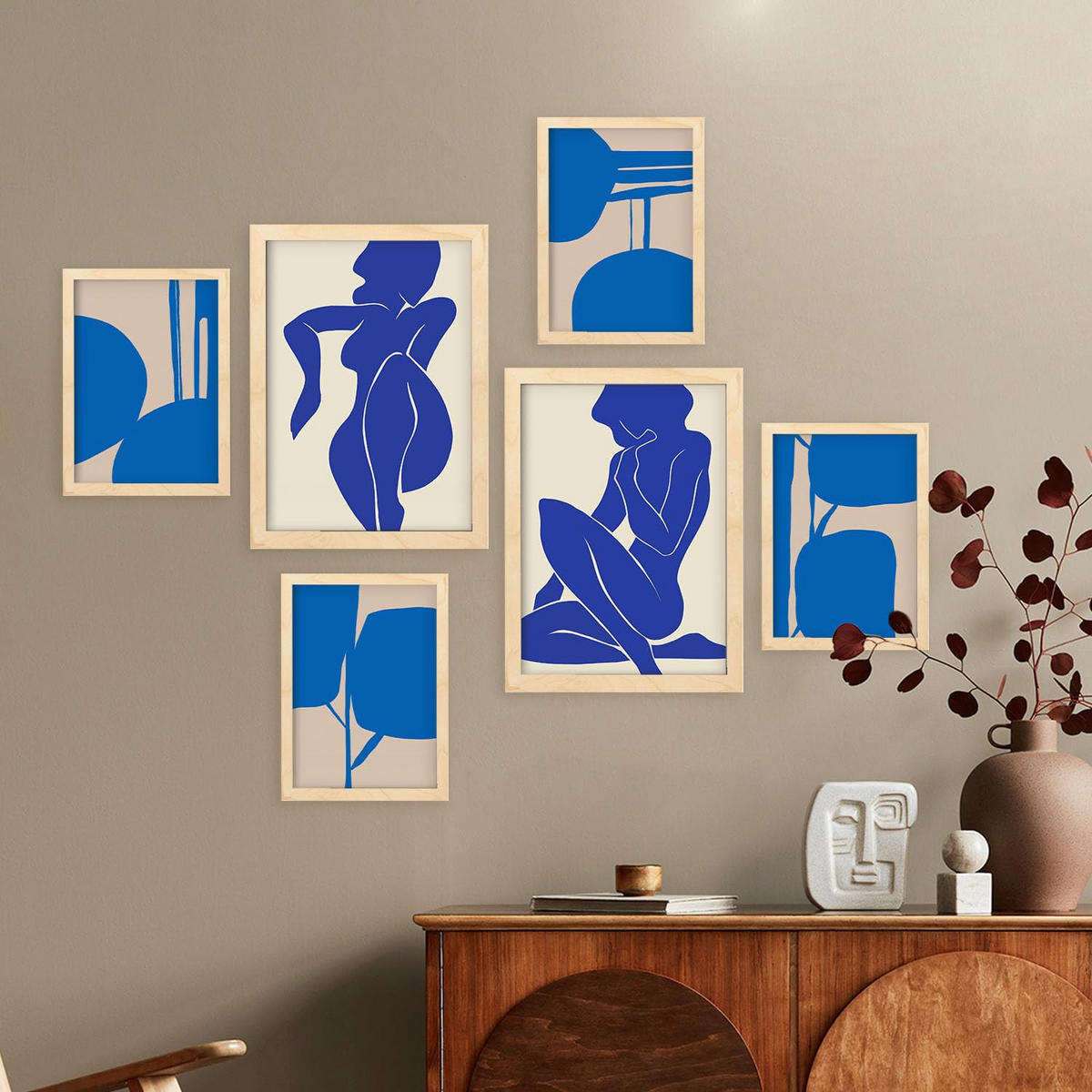POSTER Set Mit 6 Körper des Tempels 2 in femininer Zusammenfassung Größe A3 & A4 Rahmen aus hellem Holz - Beige, Papier (29.7/1cm) - Nacnic