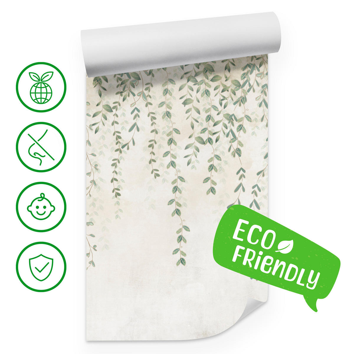 FOTOTAPETE für Wohnzimmer Blätter Pflanzen Natur 300x210 - Beige/Grün, Papier (300/210cm) - Muralo