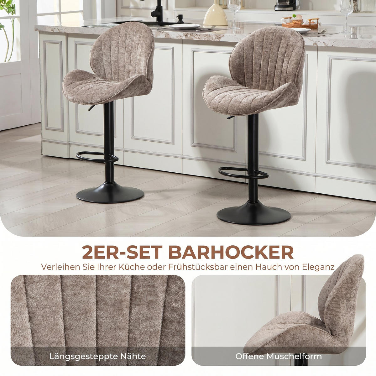 BARHOCKER 2er Set Polyester Stahl Braun - Schwarz/Braun, Textil/Metall (48/115/50cm) - HOMCOM
