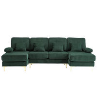 U-FORM Wohnlandschaft Samt mit LED und USB-Anschluss 265/135/88 cm Smaragdgrün - Smaragdgrün, Textil (135/88/265cm) - Redom