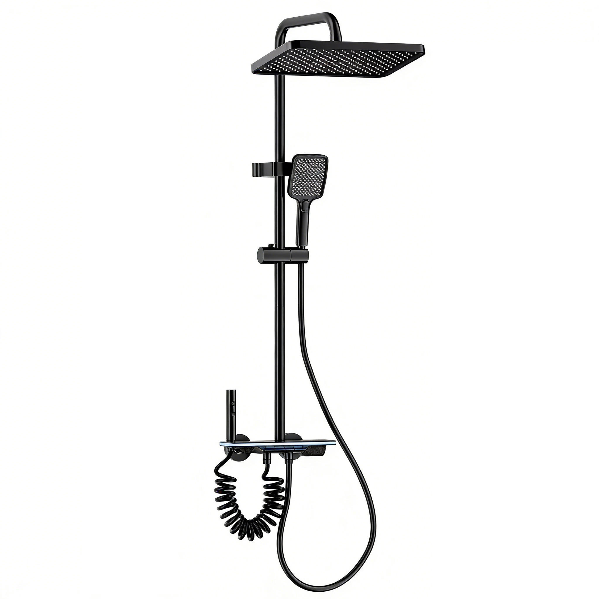 ÜBERKOPFBRAUSESET Digitalanzeige LED Kupfer Glas Regendusche, schwarz - Schwarz, Metall (20/135/31cm) - Bextcok