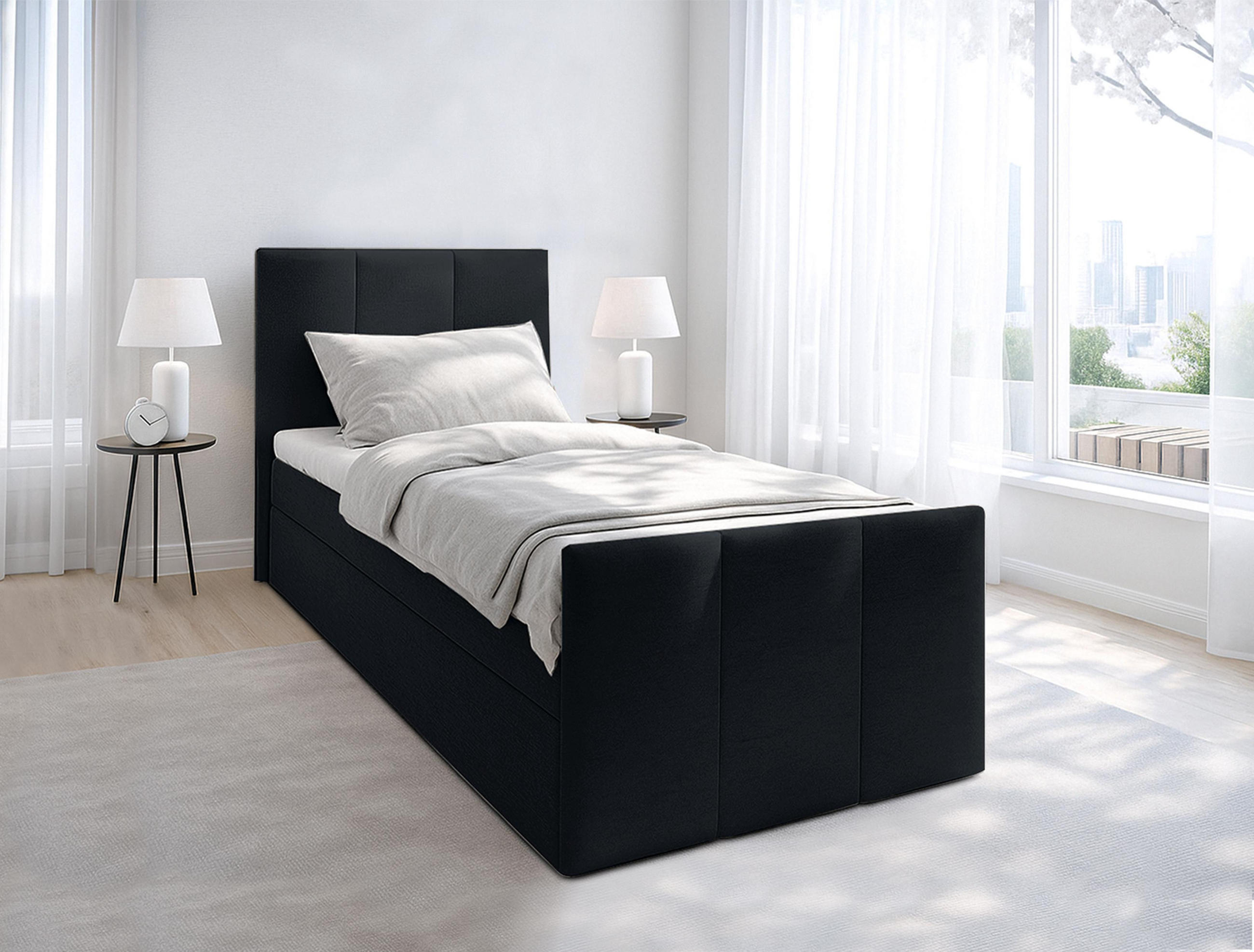BOXBETT LEVENTE 120x200 cm mit Bettkasten und Matratze - Schwarz - Schwarz, Holz/Holzwerkstoff (120/200cm) - AX Living