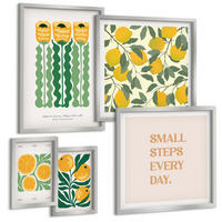 BILDER SET 5er Set - 50x50 cm & 20x30 cm & 40x60 cm Silberner Rahmen - Pflanzenmuster mit Blumen - Silberfarben, Kunststoff (40/60cm) - TULUP