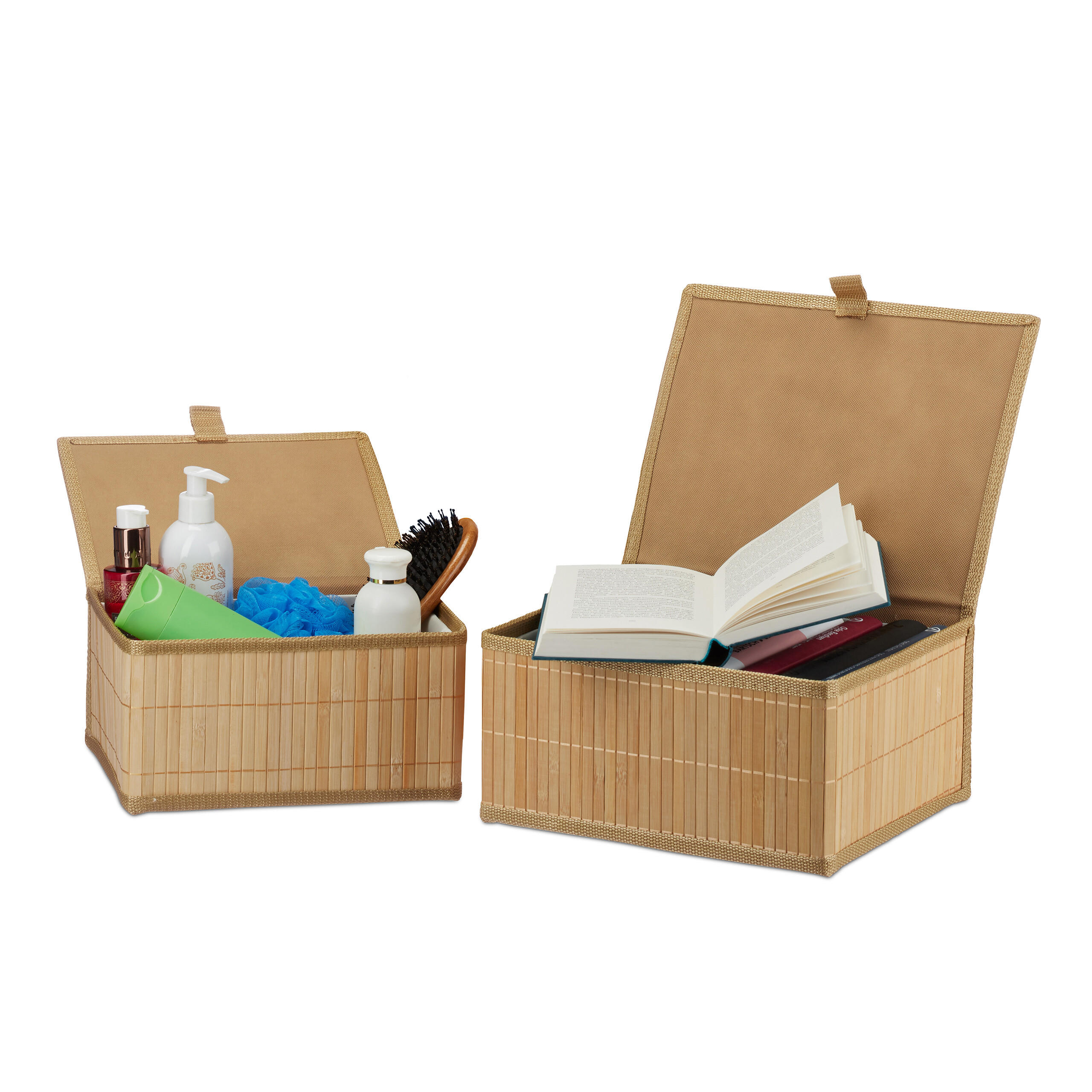 Relaxdays ÚLOŽNÝ KOŠ Přírodní 2dílný-set bambus s víkem 13x25x18 cm