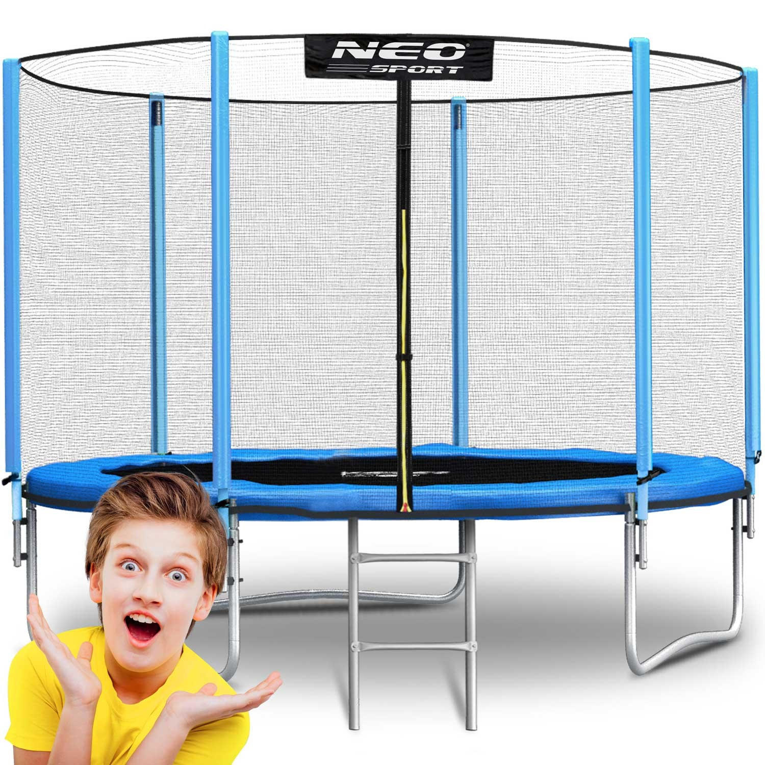 GARTENTRAMPOLIN 6 ft/183 cm mit Außennetz und Leiter - Blau, Metall (183/183cm)